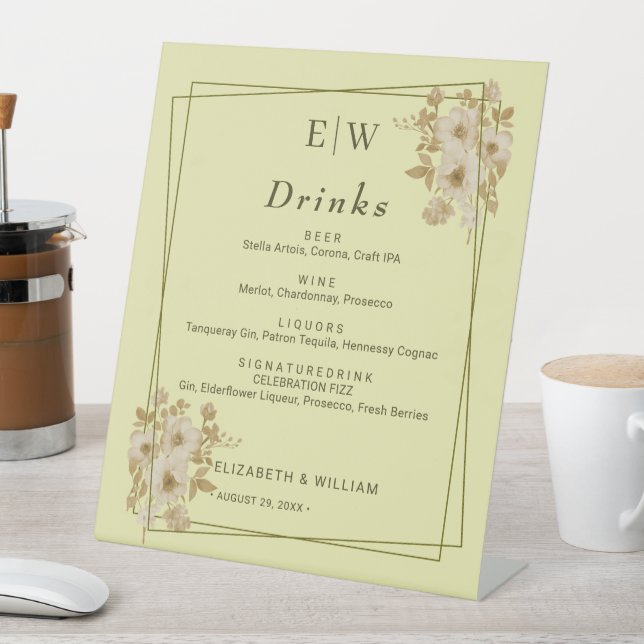 Signe De Table Rose Frame – Monogram Celestial Yellow Wedding (In SItu)