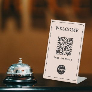 Signe De Table Rose Gold Cafe Menu QR Code Business Company Logo