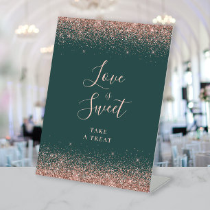 Signe De Table Rose Gold Pailleté Vert Foncé Mariage L'Amour est