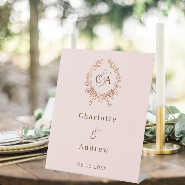 Signe De Table Rose or monogramme couronne mariage bienvenue (Créateur téléchargé)