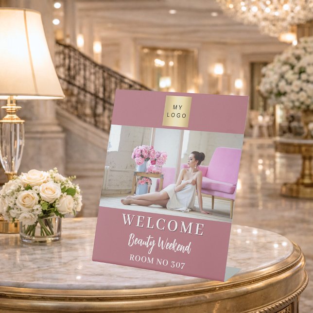 Signe De Table Rose or photo logo entreprise séminaire accueil (Créateur téléchargé)