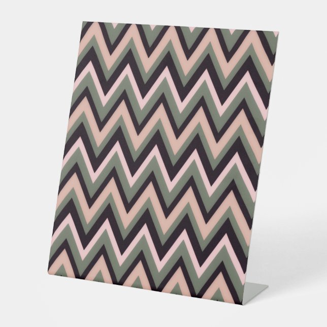 Signe De Table Rose Pâle Noir & Sauge Chevron – Zigzag Moderne (Recto)