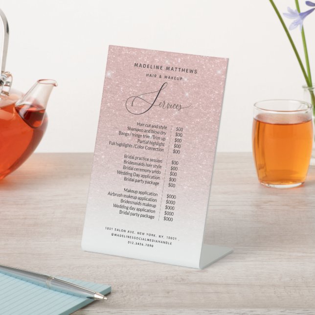 Signe De Table Rose Parties scintillant or Blush Sparkle Salon Pr (In SItu)