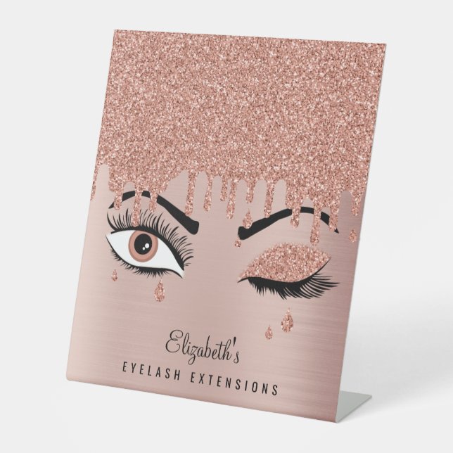 Signe De Table Rose Pink Gold Eyelashes Dripping Glitter (Recto)
