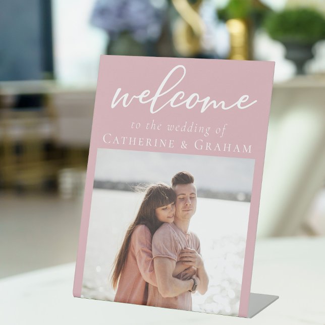 Signe De Table Rose romantique Couple rose Mariage photo Bienvenu (Créateur téléchargé)