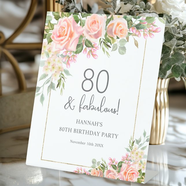 Signe De Table Rose rose rose rose feminine 80e anniversaire (Créateur téléchargé)