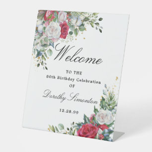 Signe De Table Rose Winter Greenery 80e anniversaire Bienvenue
