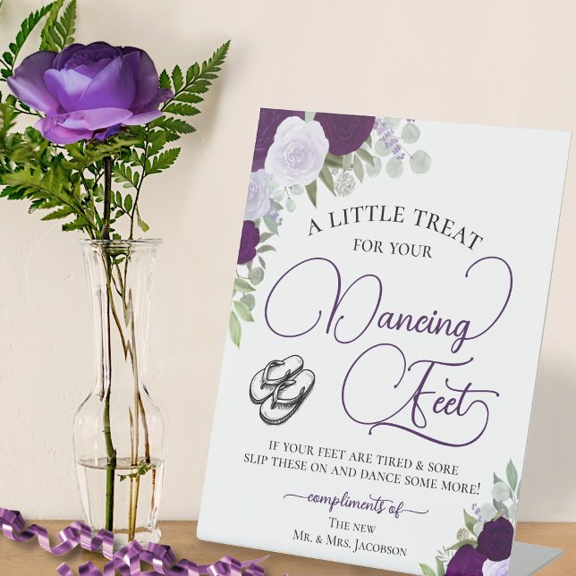 Signe De Table Roses Boho violet Danser Pieds Flip Flop Mariage (Créateur téléchargé)