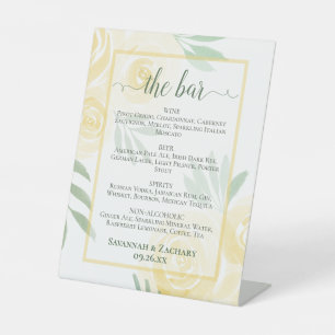 Signe De Table Roses Jaunes Beurre Menu de Boissons de Mariage ou