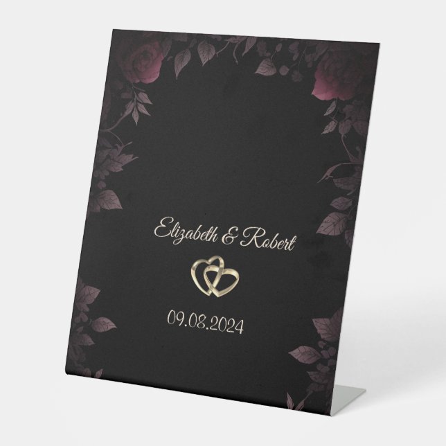 Signe De Table Roses noires élégantes bordeaux foncé  (Recto)