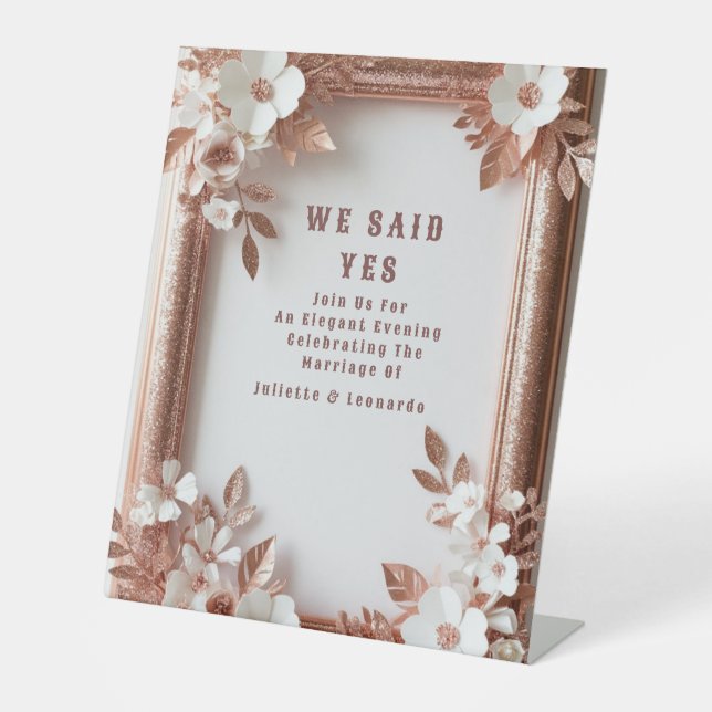 Signe De Table 💍 Roses pêche Rose Gold Décoration de mariage de  (Recto)