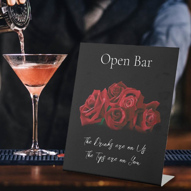 Signe De Table Roses rouges Blanc noir Elégance intemporelle Open (Créateur téléchargé)