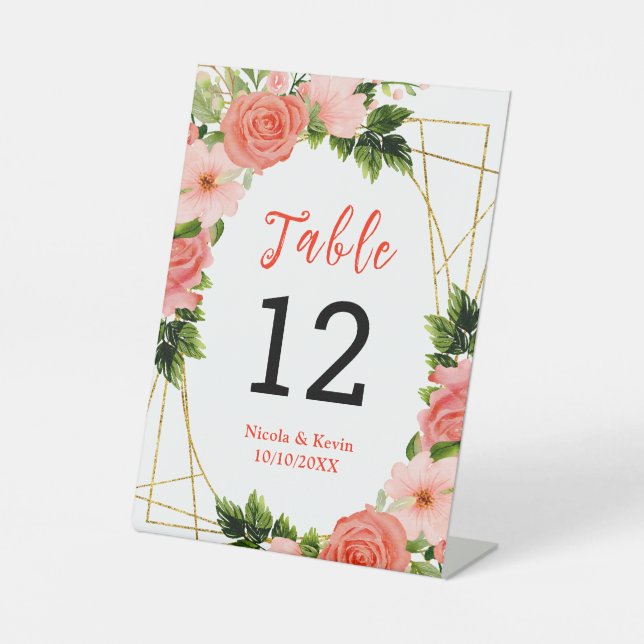 Signe De Table Roses rouges corail avec feuillage (Recto)