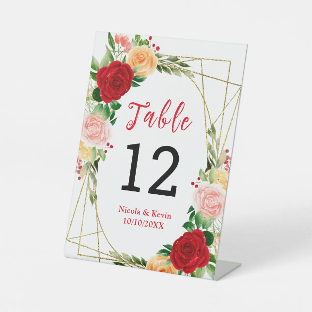 Signe De Table Roses rouges et orange romantiques (Recto)