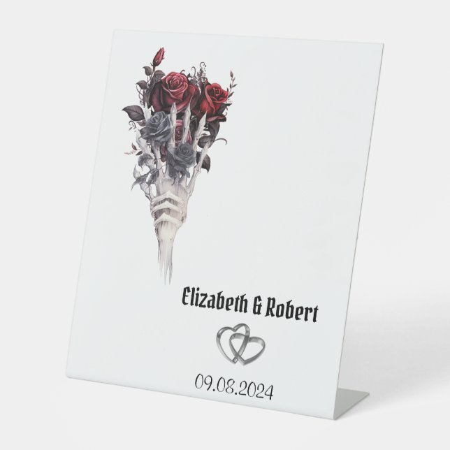 Signe De Table Roses rouges gothiques Squelette Mariage (Recto)