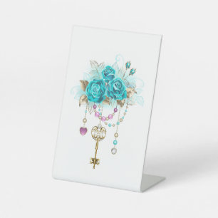 Signe De Table Roses turquoise avec touches