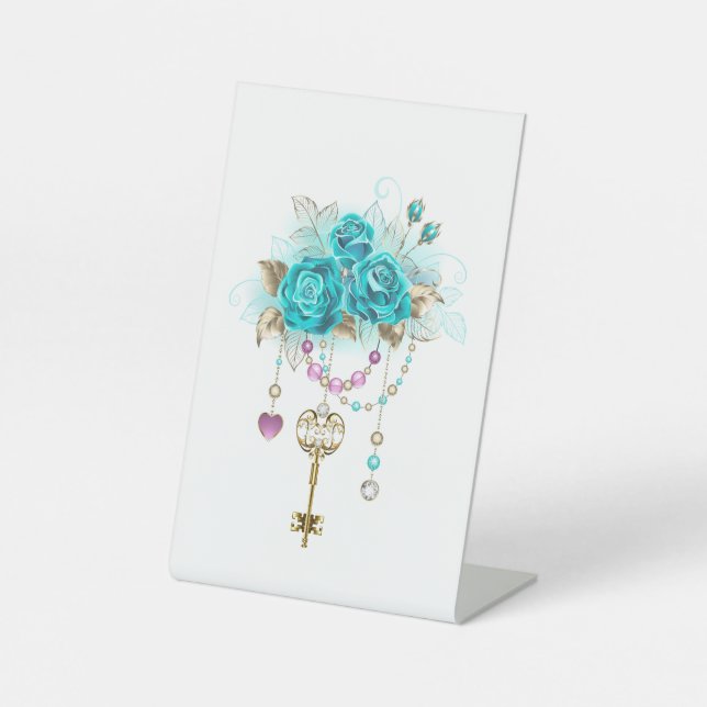Signe De Table Roses turquoise avec touches (Recto)