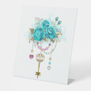 Signe De Table Roses turquoise avec touches