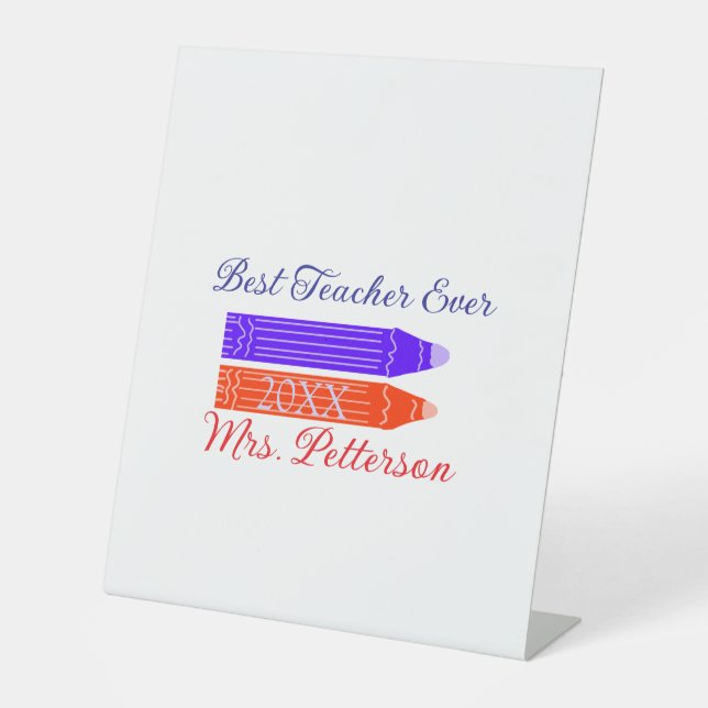 Signe De Table Rouge bleu crayons meilleur enseignant jamais ajou (Recto)