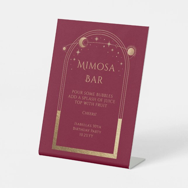 Signe De Table Rouge céleste Mimosa Bar Sun Moon Stars (Recto)