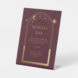 Signe De Table Rouge Céleste Or Mimosa Bar Soleil Lune Étoiles