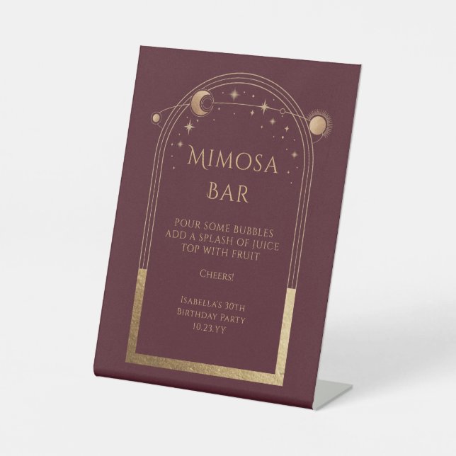 Signe De Table Rouge Céleste Or Mimosa Bar Soleil Lune Étoiles  (Recto)