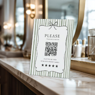 Signe De Table Rouge Vert Blanc Rayure Vintage Nœud Code QR Revie