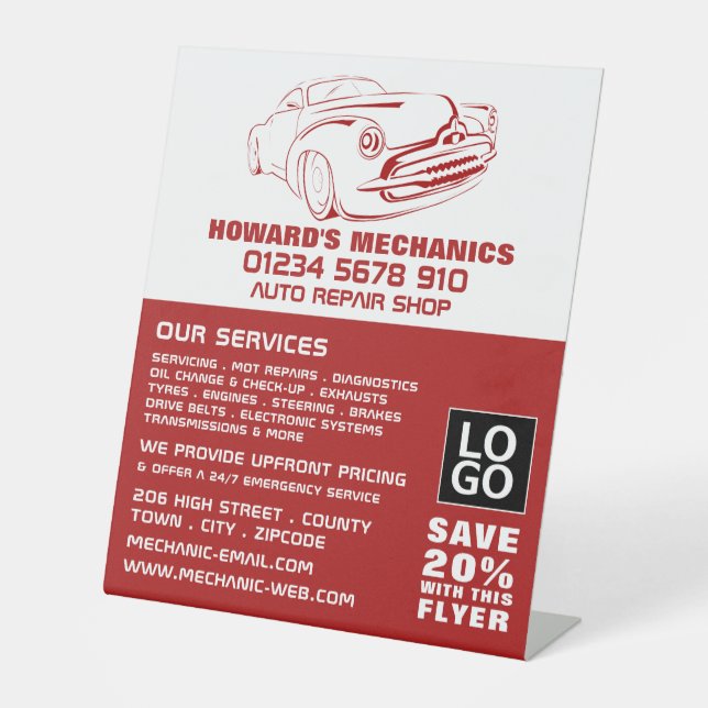 Signe De Table Rouges classiques, mécanique automobile et réparat (Recto)