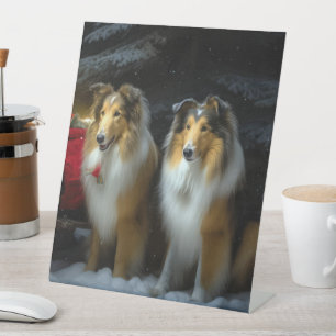 Signe De Table Rough Collie Snowy Sleigh Décor de Noël