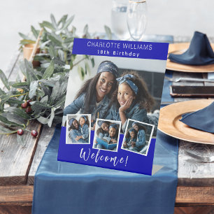 Signe De Table Royal blue photo collage anniversaire fête bienven