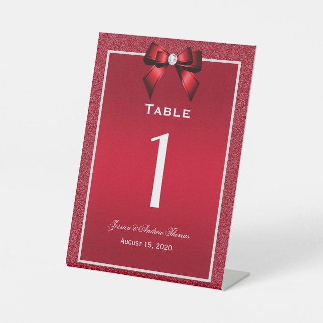Signe De Table Ruby Red & Stylish Gem Mariage Numéro de table (Recto)