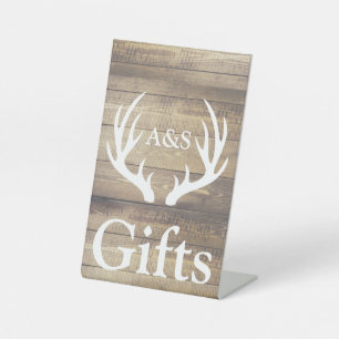 Signe De Table Russe Farmhouse Wood & Deer Antlers Cadeaux