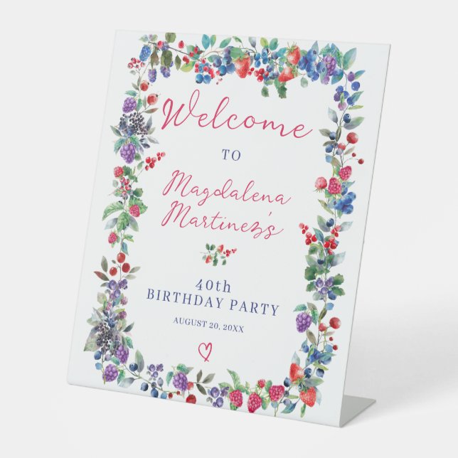Signe De Table Rustic Boho Berry été 40e anniversaire Bienvenue (Recto)