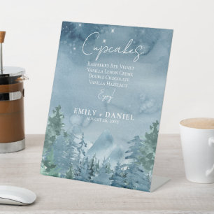 Signe De Table Rustic Dark Blue Mountains Mariage Cake