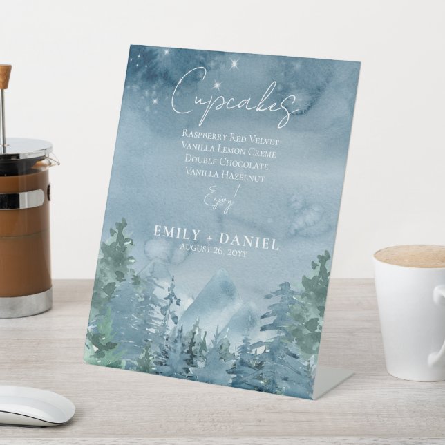 Signe De Table Rustic Dark Blue Mountains Mariage Cake (In SItu)