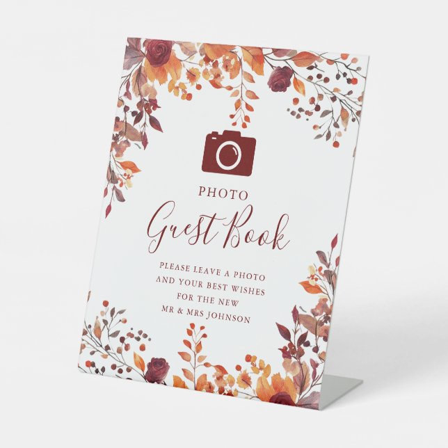 Signe De Table Rustic Fall Autumnal Photo Mariage du livre d'invi (Recto)