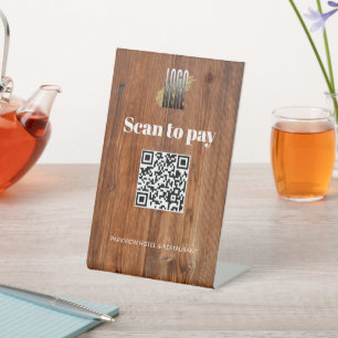 Signe De Table Rustic Wood Business Logo Scan pour payer le code