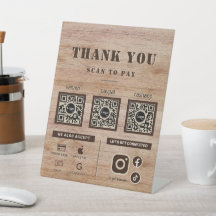 Rustic Wood Grain Scan pour payer 3 QR Code Merci