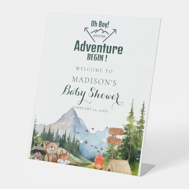 Signe De Table Rustic Woodland Adventure Baby shower Affiche de b (Recto)
