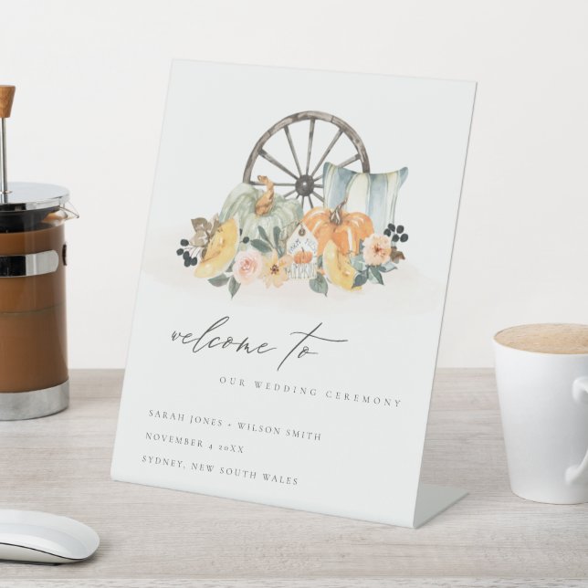 Signe De Table Rustique Automne Citrouille Feuilleté Mariage Flor (In SItu)