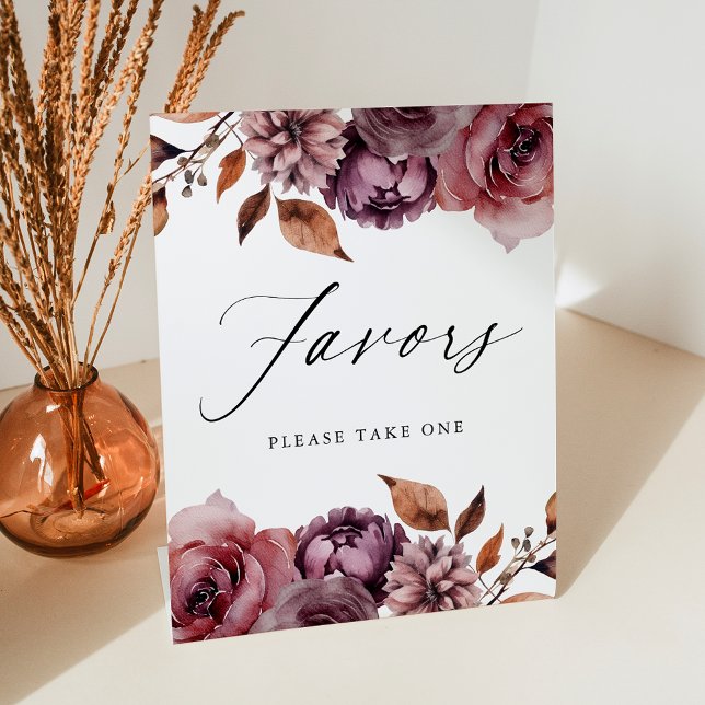 Signe De Table Rustique Automne Marsala Floral Faveurs Mariage Fa (Créateur téléchargé)