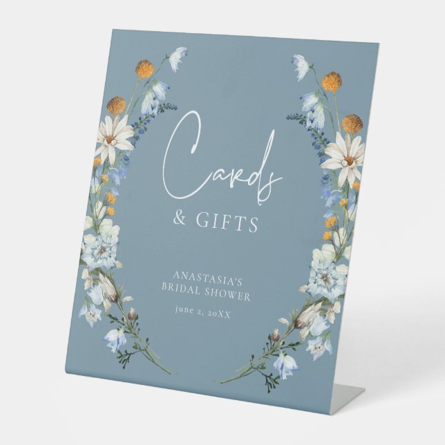 Signe De Table Rustique Bleu Fleurs sauvages & Daisies Cadeaux de (Recto)