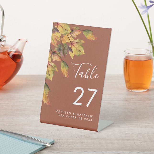 Signe De Table Rustique Brown Autumn Foliage Mariage de automne (Créateur téléchargé)