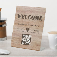 Rustique Gras de bois Bienvenue WIFI QR Code