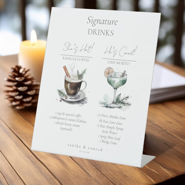 Signe De Table Rustique Mariage d'hiver Signature Boissons ID1049 (Créateur téléchargé)