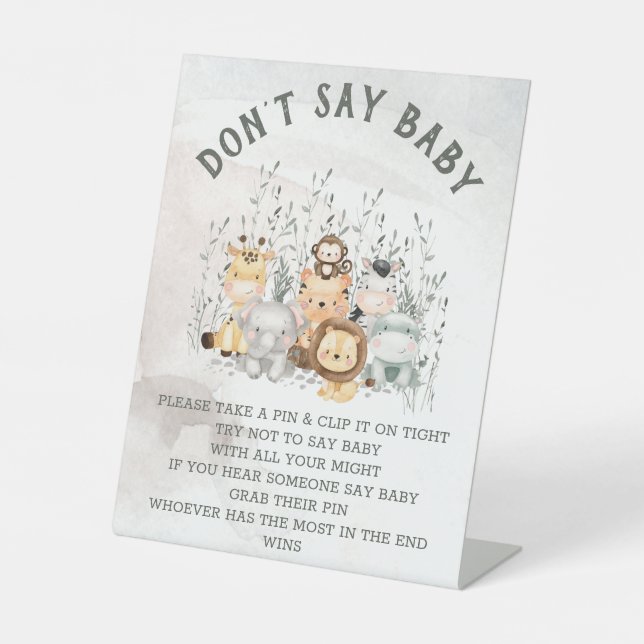 Signe De Table Safari Animaux ne pas dire Baby shower jeu (Recto)