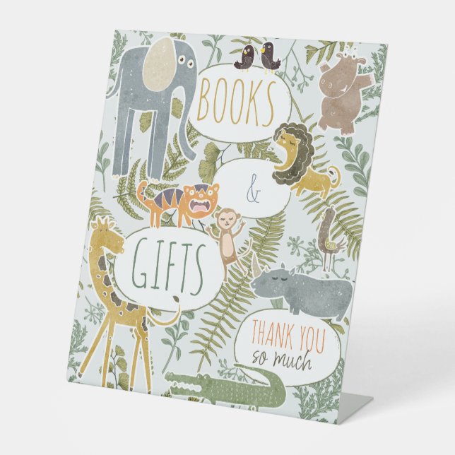 Signe De Table Safari sauvage Jungle Animaux Baby shower botaniqu (Recto)