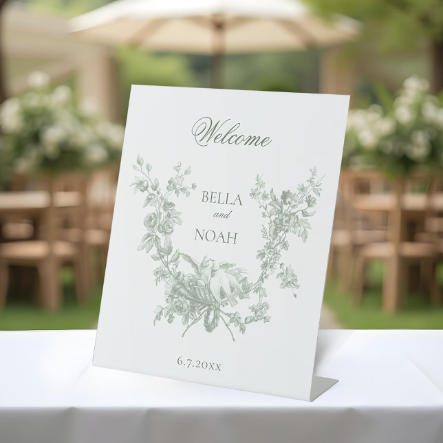 Signe De Table Sage Floral Wreath w/Lovebirds Wedding Welcome (Créateur téléchargé)