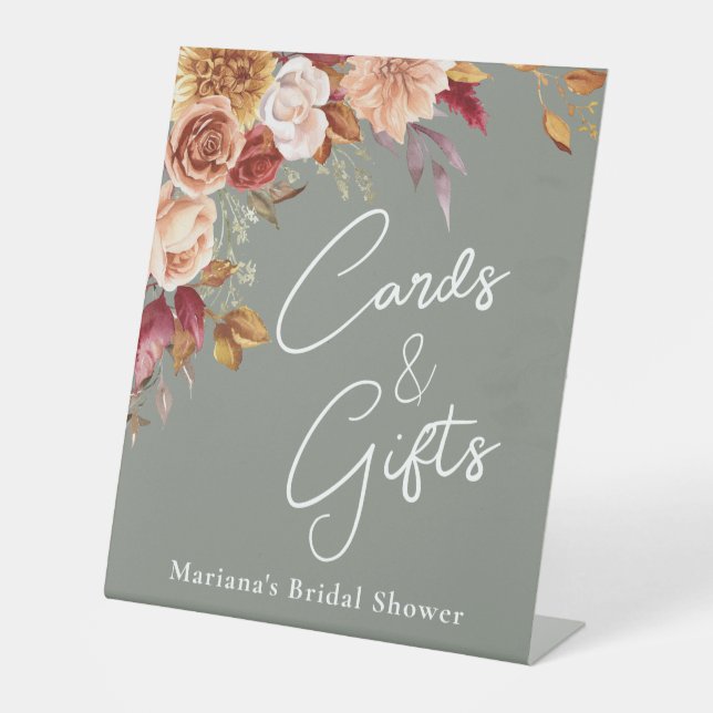 Signe De Table Sage Green Automne Floral Fêtes des mariées Cartes (Recto)