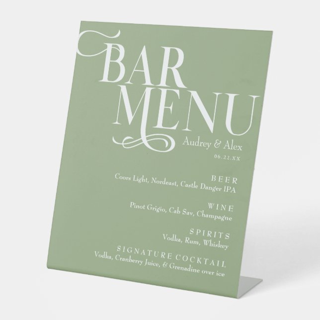 Signe De Table Sage Green Bar Menu Signal Pedestal (Recto)